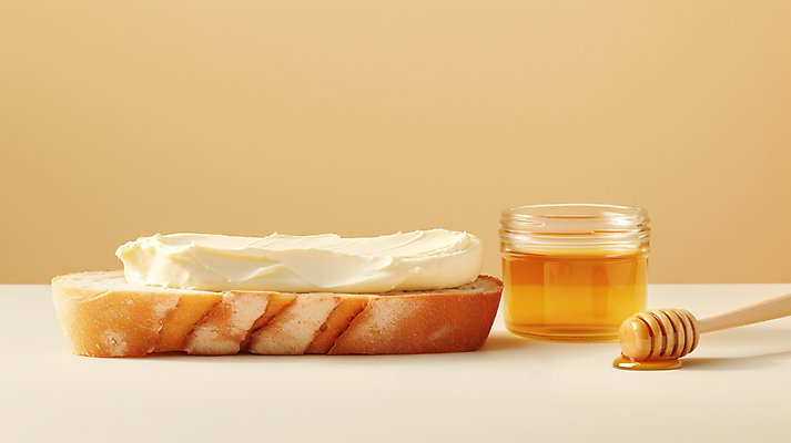 JPG 편집이미지 음식 빵 디저트 사람없음 디지털합성 꿀 노란배경 옆면 크림치즈 터키음식 허니디퍼 카이막 편집실사 AI포토 AI콘텐츠 백그라운드 치즈 유제품 노란색 도구 CG 동양음식 파일형식 튀르키예