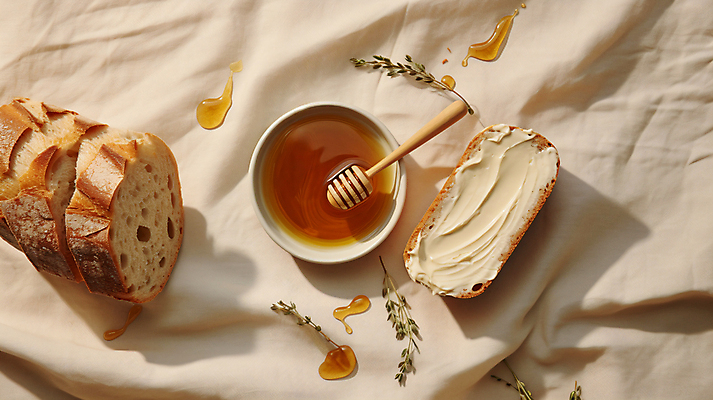 JPG 편집이미지 음식 빵 디저트 사람없음 식탁보 풀 바게트 디지털합성 꿀 크림치즈 터키음식 허니디퍼 스프레드 카이막 편집실사 AI포토 AI콘텐츠 식물 치즈 유제품 도구 CG 동양음식 파일형식 튀르키예