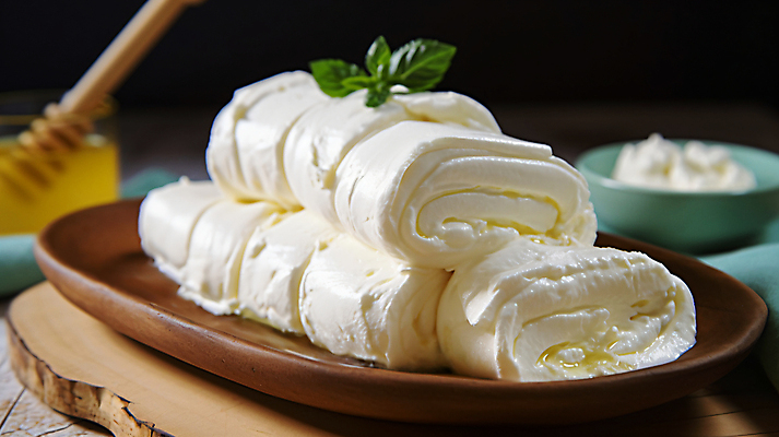 JPG 편집이미지 음식 디저트 사람없음 쌓기 민트 디지털합성 롤 꿀 나무접시 크림치즈 터키음식 카이막 편집실사 AI포토 AI콘텐츠 접시 모션 치즈 유제품 허브 CG 동양음식 파일형식 튀르키예