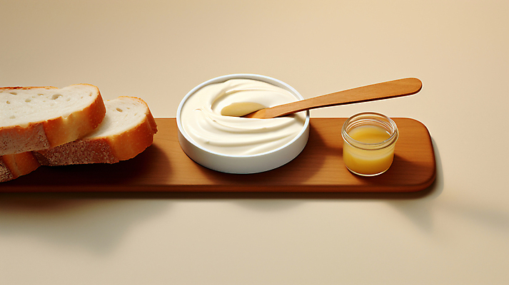 JPG 편집이미지 음식 빵 디저트 사람없음 바게트 디지털합성 일렬 나무도마 나무스푼 크림치즈 터키음식 카이막 편집실사 AI포토 AI콘텐츠 치즈 유제품 도마 목재 CG 나무숟가락 동양음식 파일형식 튀르키예