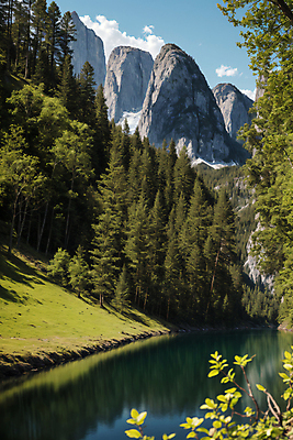 JPG 나무 구름 편집이미지 자연 하늘 바위산 풍경 사람없음 물 강 반사 풀 숲 내리막 비경 편집실사 AI포토 AI콘텐츠 자연요소 식물 돌산 CG 생태계 파일형식