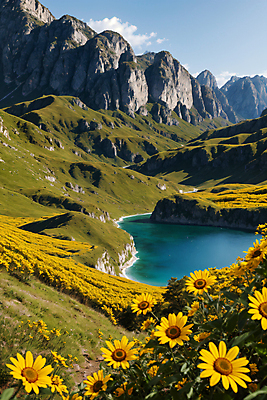 JPG 구름 편집이미지 호수 자연 하늘 바위산 산 풍경 사람없음 물 숲 코스모스 비경 편집실사 AI포토 AI콘텐츠 자연요소 꽃 돌산 CG 생태계 파일형식