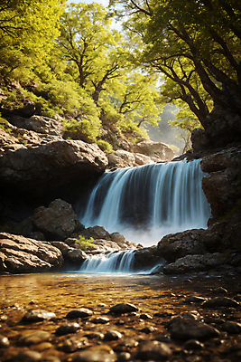 JPG 나무 편집이미지 로우앵글 자연 풍경 사람없음 물 계곡 폭포 바위 숲속 숲 강가 비경 편집실사 AI포토 AI콘텐츠 자연요소 식물 뷰포인트 강 돌_바위 CG 생태계 파일형식