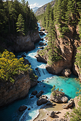 JPG 나무 구름 편집이미지 자연 하늘 풍경 사람없음 물 폭포 바위 숲 강가 비경 절벽바위 편집실사 AI포토 AI콘텐츠 자연요소 식물 강 돌_바위 바위_돌 CG 생태계 파일형식
