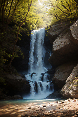 JPG 나무 편집이미지 자연 풍경 사람없음 물 폭포 바위 숲 계단식 비경 웅장함 편집실사 AI포토 AI콘텐츠 자연요소 식물 돌_바위 CG 생태계 파일형식