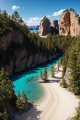 JPG 나무 구름 편집이미지 자연 하늘 풍경 사람없음 물 모래사장 맑음 숲 강가 비경 절벽바위 편집실사 AI포토 AI콘텐츠 자연요소 식물 바다 날씨 강 바위_돌 CG 생태계 파일형식