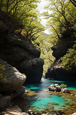 JPG 나무 편집이미지 자연 풍경 사람없음 물 강 계곡 바위 숲 비경 편집실사 AI포토 AI콘텐츠 자연요소 식물 돌_바위 CG 생태계 파일형식