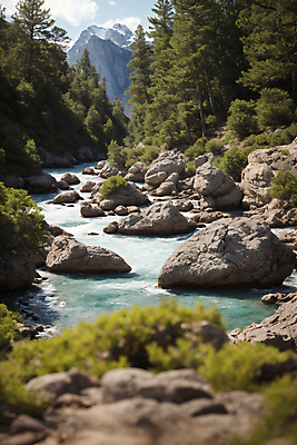 JPG 나무 구름 편집이미지 자연 하늘 산 풍경 사람없음 물 바위 풀 숲 강가 비경 편집실사 AI포토 AI콘텐츠 자연요소 식물 강 돌_바위 CG 생태계 파일형식