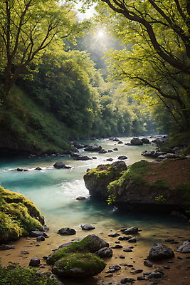 JPG 나무 편집이미지 자연 풍경 사람없음 물 강 계곡 돌_바위 숲속 숲 비경 편집실사 AI포토 AI콘텐츠 자연요소 식물 CG 생태계 파일형식