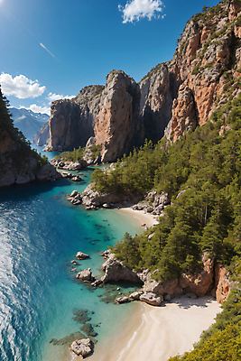 JPG 구름 편집이미지 바다 자연 하늘 풍경 사람없음 물 모래사장 맑음 돌 숲 비경 절벽바위 편집실사 AI포토 AI콘텐츠 자연요소 날씨 바위_돌 CG 생태계 파일형식