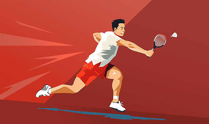 전신 PSD 남자 스포츠 일러스트 한명 성인 빨간색 운동복 달리기 운동 잡기 배드민턴라켓 셔틀콕 배드민턴 배드민턴선수 성인남자한명만 국내일러스트 1 옷 스포츠용품 컬러 모션 운동선수 건강 사람 구기 라켓 남자한명만 성인남자만 파일형식