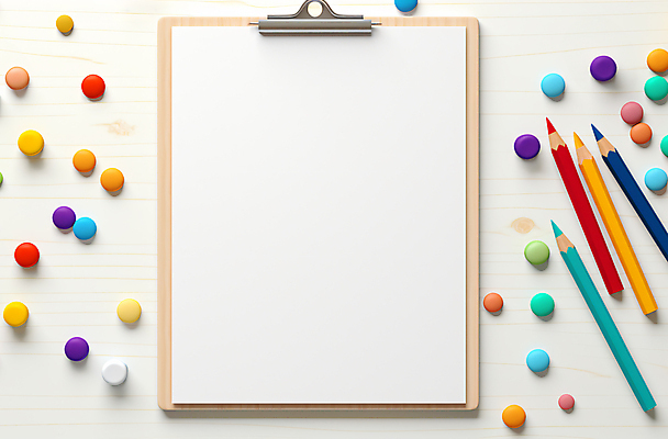 JPG 편집이미지 종이 색연필 사람없음 컬러풀 메뉴판 서류판 목업 카피스페이스 편집실사 AI포토 AI콘텐츠 컬러 학용품 사무용품 공백 CG 파일형식