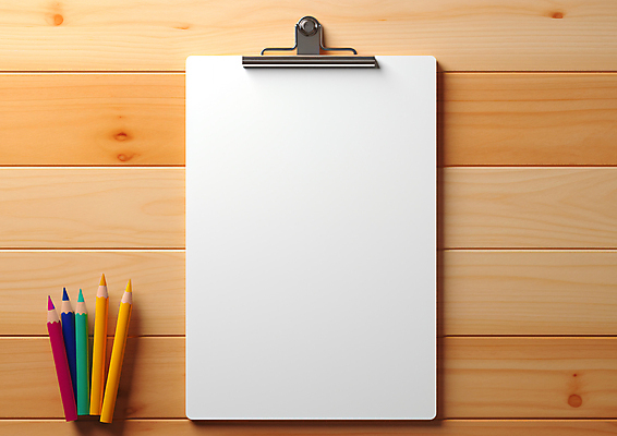 JPG 편집이미지 종이 색연필 사람없음 흰색 메뉴판 서류판 목업 카피스페이스 편집실사 AI포토 AI콘텐츠 컬러 학용품 사무용품 공백 CG 파일형식