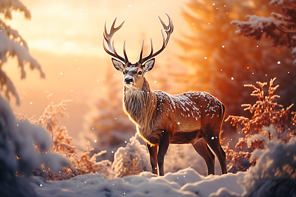 JPG 나무 편집이미지 겨울 자연 사슴 풍경 사람없음 노을 주황색 눈 숲 눈덮임 편집실사 AI포토 AI콘텐츠 자연요소 식물 계절 컬러 컨셉 포유류 날씨 CG 생태계 파일형식