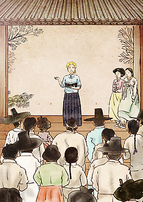 전신 PSD 서양인 여자 남자 일러스트 수업 붓터치 들기 여러명 상반신 성인 성경 한복 강의 조선시대 동양화 예배 과거 선교사 베이지색 선교활동 성인만 국내일러스트 외국인 한국전통 교육 종교 컬러 다수 컨셉 종교용품 모션 미술 사람 기독교인 역사 전통의상 파일형식