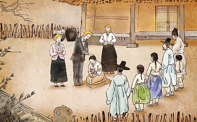 전신 PSD 서양인 여자 남자 어린이 일러스트 붓터치 소녀 소년 여러명 성인 무릎꿇기 한복 목사 조선시대 동양화 예배 과거 선교사 베이지색 선교활동 선비 세례 국내일러스트 갓모자 외국인 모자_잡화 한국전통 종교 컬러 다수 컨셉 모션 전통소품 미술 사람 기독교인 역사 전통의상 성직자 파일형식