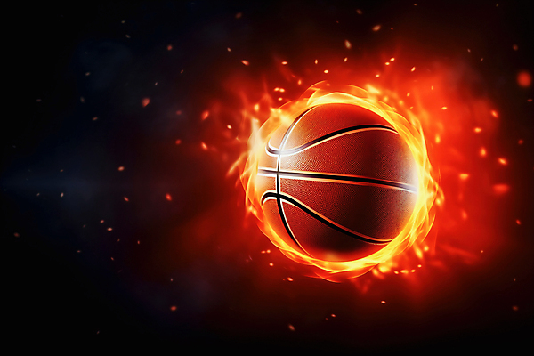 JPG 편집이미지 백그라운드 불꽃 농구공 사람없음 빨간색 편집실사 AI컴퓨터그래픽 AI콘텐츠 컬러 공 불 농구 CG 파일형식