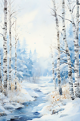 JPG 백그라운드 겨울 일러스트 자연 수채화 갈대 풍경 사람없음 강 눈 숲 자작나무 국내일러스트 AI일러스트 AI콘텐츠 자연요소 나무 식물 계절 날씨 생태계 파일형식