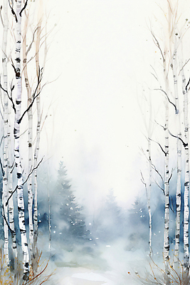 JPG 백그라운드 겨울 일러스트 자연 수채화 풍경 사람없음 눈 숲 자작나무 국내일러스트 AI일러스트 AI콘텐츠 자연요소 나무 계절 날씨 생태계 파일형식