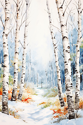 JPG 백그라운드 겨울 일러스트 자연 수채화 풍경 사람없음 눈 숲 오솔길 자작나무 국내일러스트 AI일러스트 AI콘텐츠 자연요소 나무 계절 길 날씨 생태계 파일형식