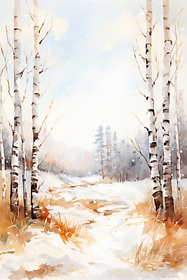 JPG 백그라운드 겨울 일러스트 자연 수채화 갈대 풍경 사람없음 눈 숲 자작나무 국내일러스트 AI일러스트 AI콘텐츠 자연요소 나무 식물 계절 날씨 생태계 파일형식