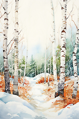 JPG 백그라운드 겨울 일러스트 자연 수채화 갈대 풍경 사람없음 눈 숲 자작나무 국내일러스트 AI일러스트 AI콘텐츠 자연요소 나무 식물 계절 날씨 생태계 파일형식