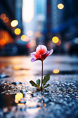 JPG 편집이미지 꽃 사람없음 도심 아스팔트 디지털합성 보케 편집실사 AI포토 AI콘텐츠 식물 도로 도시 CG 파일형식