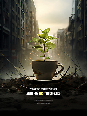 PSD 편집이미지 잎 하늘 사람없음 빛 새싹 평화 희망 기도 도시 찻잔 폐허 전쟁터 이미지편집 식물 감정 컨셉 잔 전쟁 파일형식