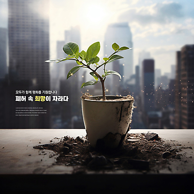 PSD 구름 편집이미지 화분 잎 하늘 사람없음 빛 새싹 평화 희망 기도 도시 폐허 전쟁터 이미지편집 자연요소 식물 감정 컨셉 전쟁 파일형식