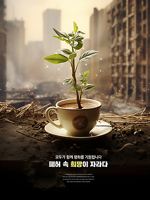 PSD 편집이미지 잎 사람없음 새싹 평화 희망 기도 도시 찻잔 폐허 전쟁터 이미지편집 식물 감정 컨셉 잔 전쟁 파일형식