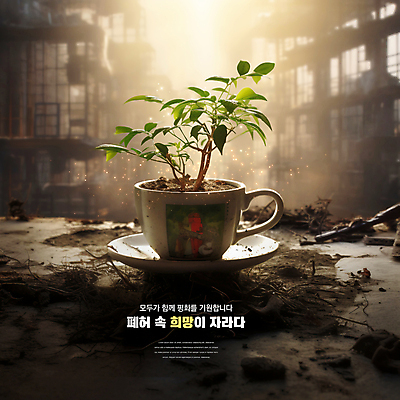 PSD 편집이미지 잎 하늘 사람없음 빛 새싹 평화 희망 기도 도시 찻잔 폐허 전쟁터 이미지편집 식물 감정 컨셉 잔 전쟁 파일형식