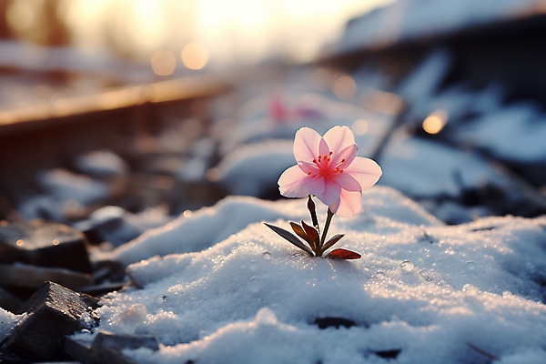 JPG 편집이미지 꽃 겨울 한송이 사람없음 일몰 기찻길 조약돌 눈 선로 눈덮임 편집실사 AI포토 AI콘텐츠 자연요소 식물 1 계절 컨셉 날씨 노을 돌_바위 CG 송이 파일형식