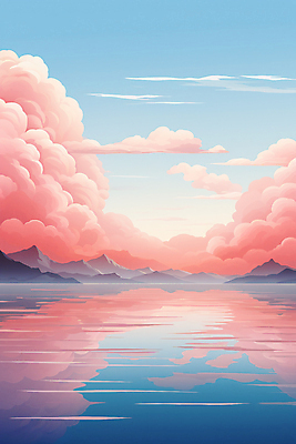 JPG 구름 편집이미지 호수 분홍색 하늘색 백그라운드 자연 하늘 산 풍경 사람없음 반사 이미지편집 편집실사 자연요소 컬러 파란색 CG 생태계 파일형식