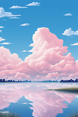 JPG 구름 편집이미지 호수 분홍색 하늘색 백그라운드 자연 하늘 풍경 사람없음 반사 이미지편집 편집실사 자연요소 컬러 파란색 CG 생태계 파일형식