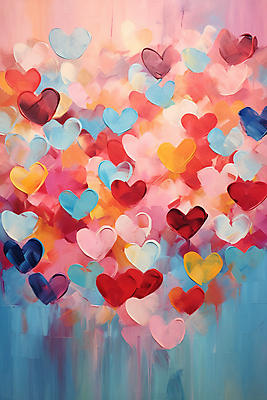 JPG 편집이미지 백그라운드 붓터치 사람없음 컬러풀 하트 유화 편집실사 모양 컬러 미술 CG 파일형식