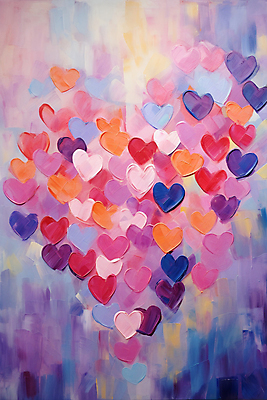 JPG 편집이미지 백그라운드 붓터치 사람없음 컬러풀 하트 유화 편집실사 모양 컬러 미술 CG 파일형식