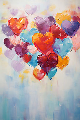 JPG 편집이미지 백그라운드 붓터치 사람없음 컬러풀 하트 유화 편집실사 모양 컬러 미술 CG 파일형식