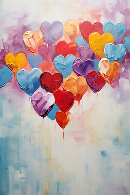 JPG 편집이미지 백그라운드 붓터치 사람없음 컬러풀 하트 유화 편집실사 모양 컬러 미술 CG 파일형식