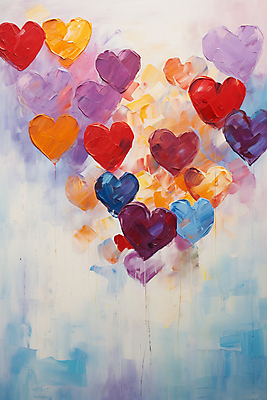 JPG 편집이미지 백그라운드 붓터치 사람없음 컬러풀 하트 유화 편집실사 모양 컬러 미술 CG 파일형식