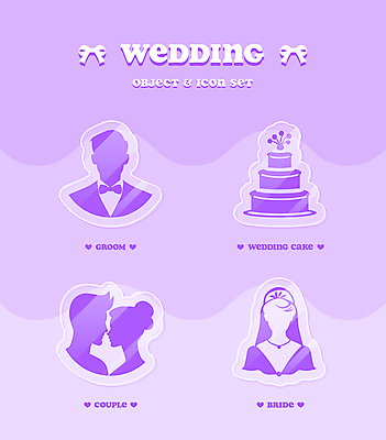 아이콘 커플 여자 남자 실루엣 리본 신부 신랑 결혼 스티커 여러명 상반신 성인 라벨 마주보기 보라색 축하 웨딩케이크 오브젝트 성인만 2D아이콘 AI파일 컬러 다수 컨셉 관계 모션 프레임 촬영기법 사람 이벤트 케이크 파일형식 벡터
