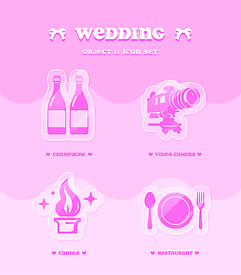 아이콘 접시 리본 분홍색 결혼 포크 스티커 초 촛불 사람없음 반짝임 라벨 숟가락 식사 축하 샴페인 오브젝트 비디오카메라 2D아이콘 AI파일 식기 컬러 컨셉 모션 프레임 주류 수저 이벤트 카메라 파일형식 벡터