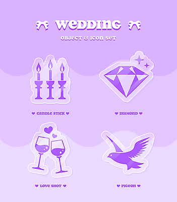 아이콘 리본 결혼 스티커 와인잔 촛불 사람없음 반짝임 라벨 보라색 축하 오브젝트 비둘기 촛대 다이아몬드 러브샷 2D아이콘 AI파일 컬러 컨셉 술잔 초 모션 조류 프레임 이벤트 보석 파일형식 벡터