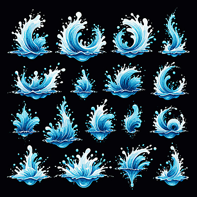 물결 일러스트 사람없음 파란색 세트 물방울 물보라 효과 국내일러스트 AI파일 컬러 물 파일형식 벡터