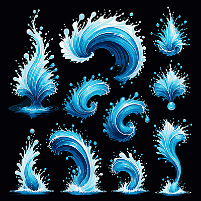 물결 일러스트 사람없음 파란색 세트 물방울 물보라 효과 국내일러스트 AI파일 컬러 물 파일형식 벡터