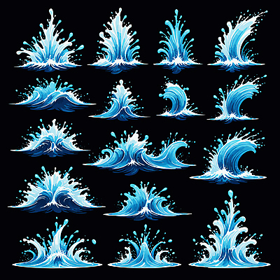 물결 일러스트 사람없음 파란색 세트 물방울 물보라 효과 국내일러스트 AI파일 컬러 물 파일형식 벡터