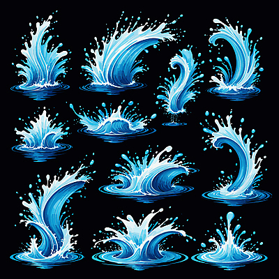 물결 일러스트 사람없음 파란색 세트 물방울 물보라 효과 국내일러스트 AI파일 컬러 물 파일형식 벡터