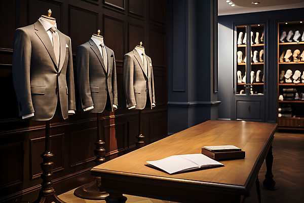 JPG 편집이미지 탁자 정장 사람없음 전시 마네킹 진열장 옷가게 재단사 편집실사 AI포토 AI콘텐츠 직업 옷 가구 상점 CG 파일형식