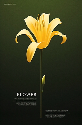 PSD 포스터 일러스트 사람없음 초록색 노란색 빈티지 백합 오브젝트 국내일러스트 꽃 컬러 컨셉 파일형식