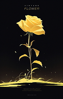 PSD 포스터 일러스트 사람없음 장미 노란색 빈티지 오브젝트 국내일러스트 꽃 컬러 컨셉 파일형식