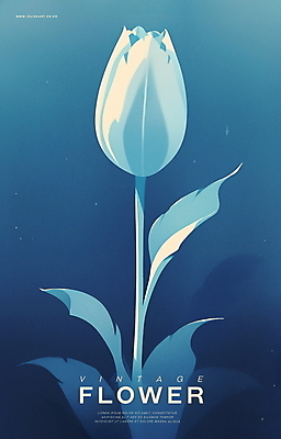 PSD 포스터 일러스트 사람없음 파란색 튤립 빈티지 오브젝트 국내일러스트 꽃 컬러 컨셉 파일형식